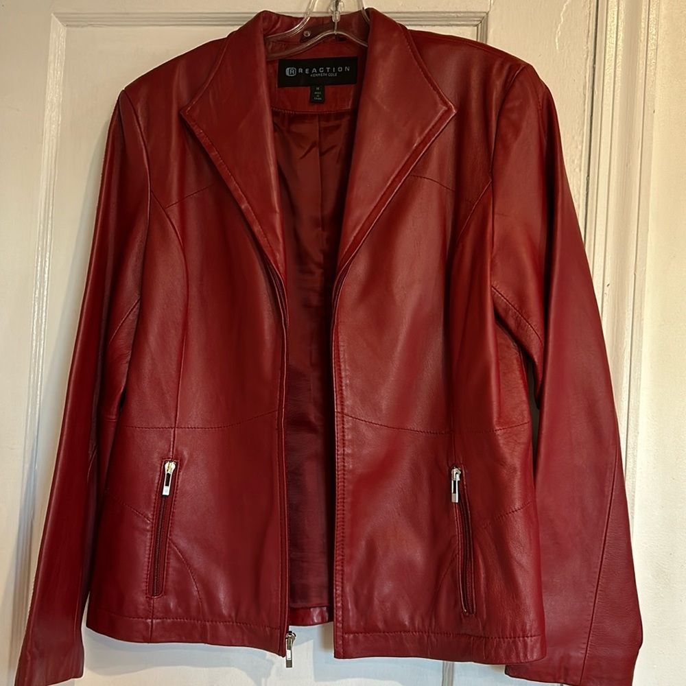 Red Leather Zipfront Jacket Kenneth Cole Reaction